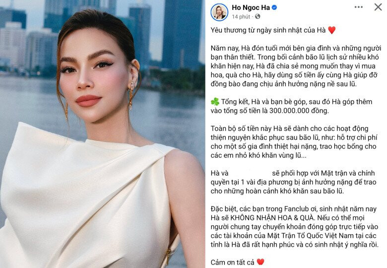 Hồ Ngọc Hà không nhận quà cáp, trích 300 triệu đồng làm từ thiện.
