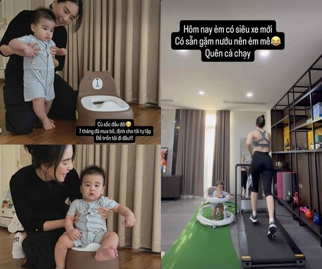 MC Mai Ngọc và con trai 7 tháng tuổi.