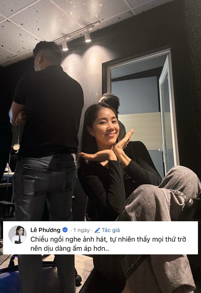 Lê Phương chia sẻ cảm thấy ấm áp khi nghe chồng hát.
