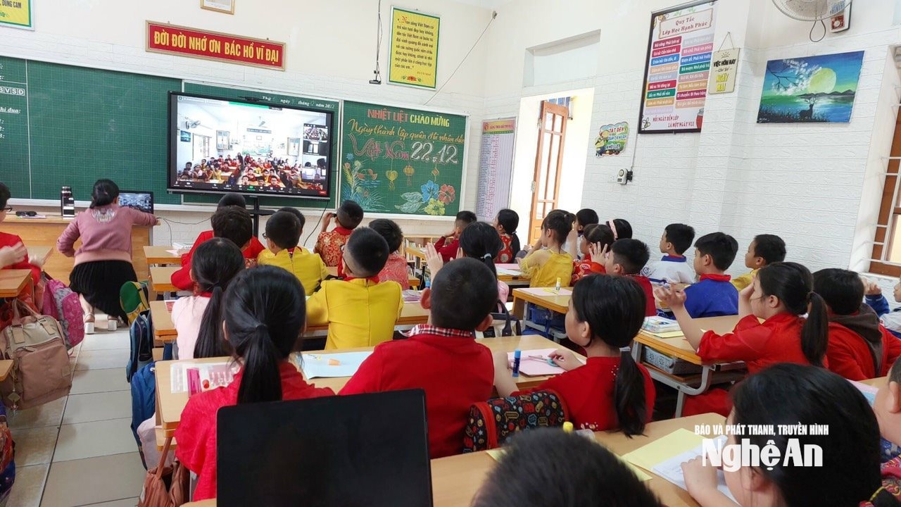  Một tiết dạy học kết nối giũa giáo viên và học sinh Trường tiểu học Hưng Dũng 2 (thành phố Vinh) với trường Tiểu quốc tế Indonesia 