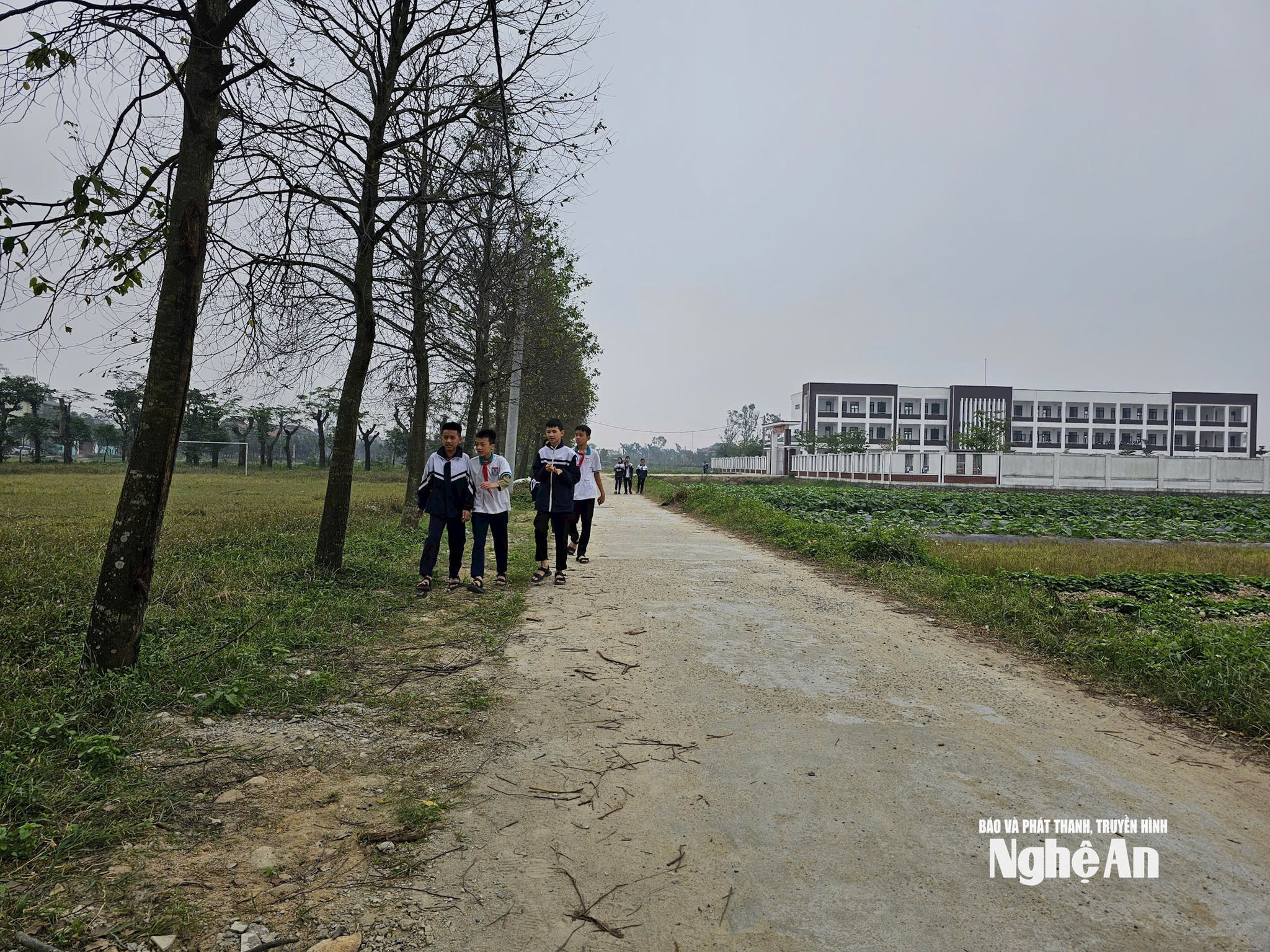 Tuyến đường vào trường đã được tu sửa để thuận lợi cho việc đi lại. Ảnh - Mỹ Hà