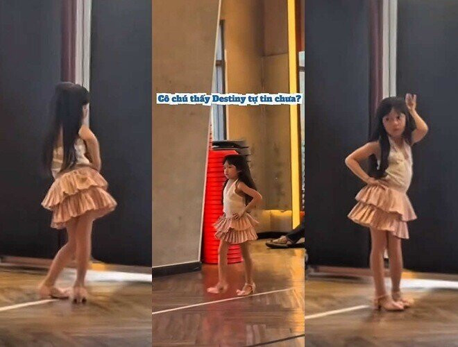 Khoảnh khắc cô bé 6 tuổi tự tin khoe kỹ năng catwalk.