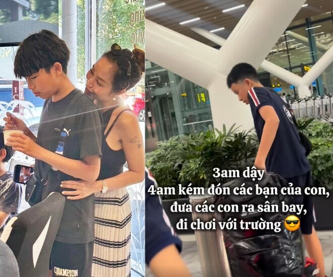Con trai Ốc Thanh Vân bước vào tuổi dậy thì, thấy ngượng ngùng khi được mẹ hôn.