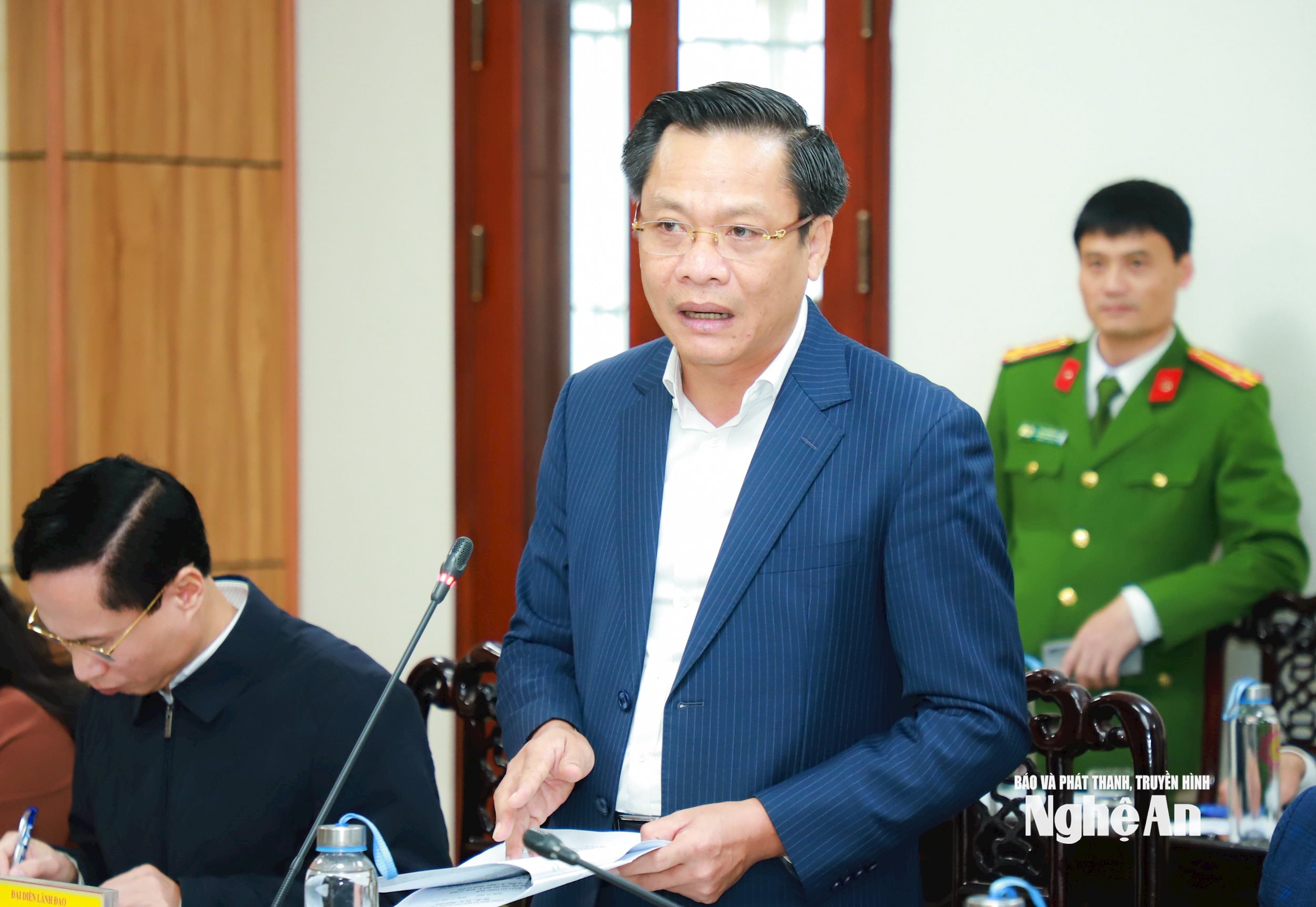 Đồng chí Vũ Tuấn Dũng - Chánh Thanh tra tỉnh phát biểu tại cuộc làm việc. Ảnh: Thành Duy