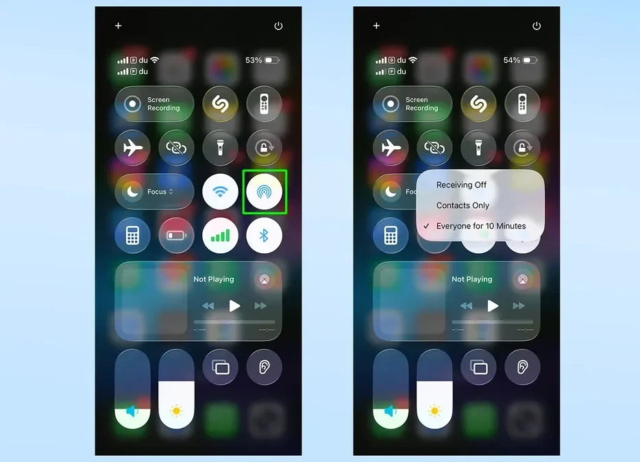 Cài đặt hiển thị AirDrop trên iPhone cho phép các thiết bị khác tìm thấy.