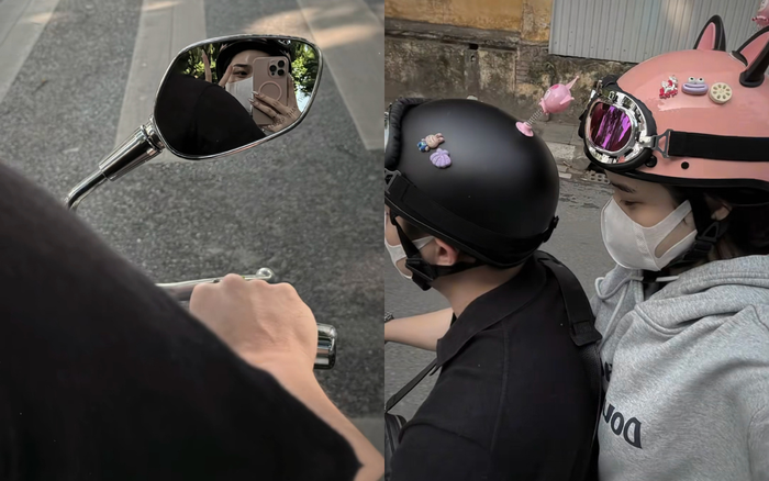 Đỗ Thị Hà khéo léo khoe được chồng chở đi bằng xe máy.