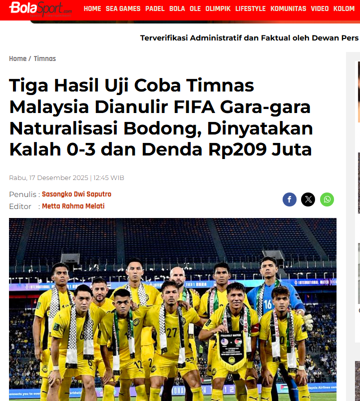 Bola Sport của Indonesia phản ứng về án phạt với tuyển Malaysia
