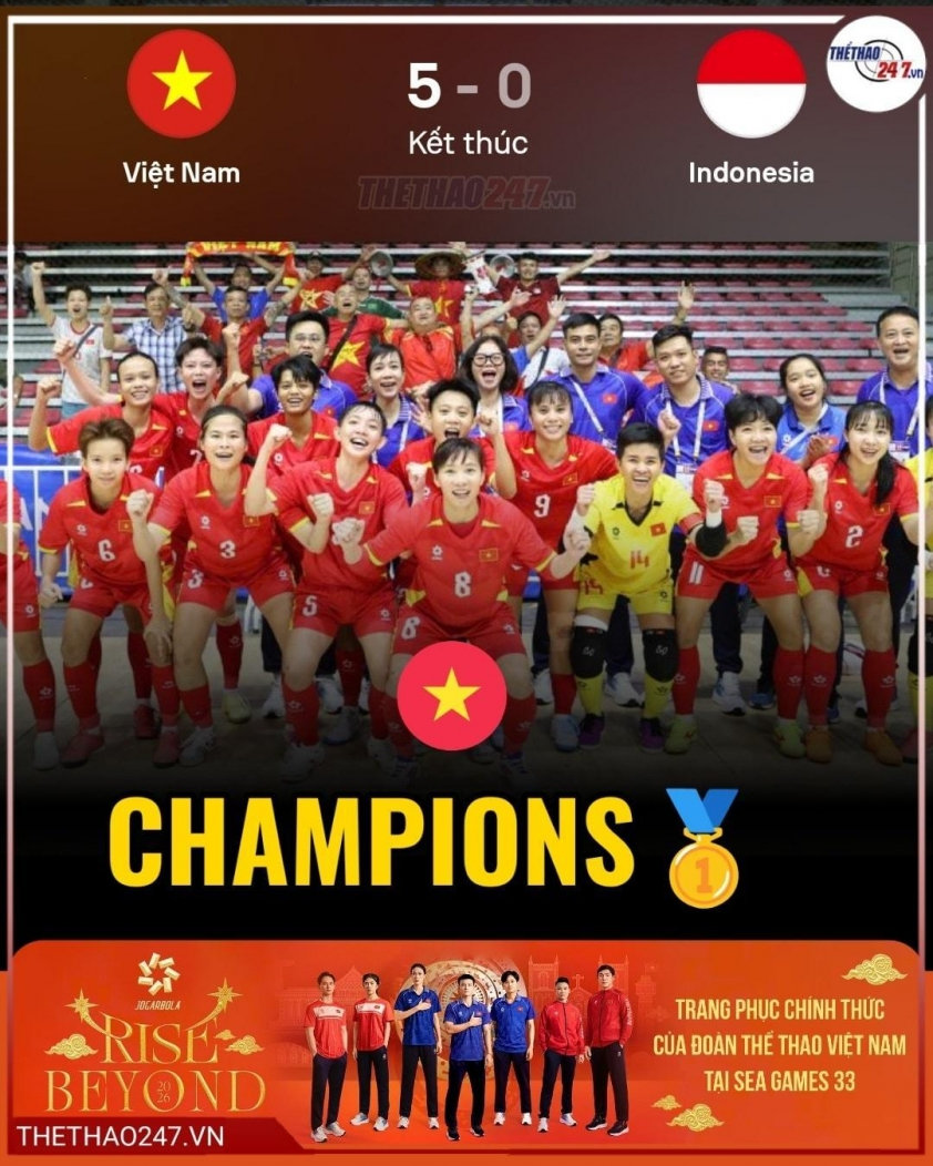 Tuyển Futsal nữ Việt Nam giành HCV lần đầu tiên sau trận thắng Indonesia