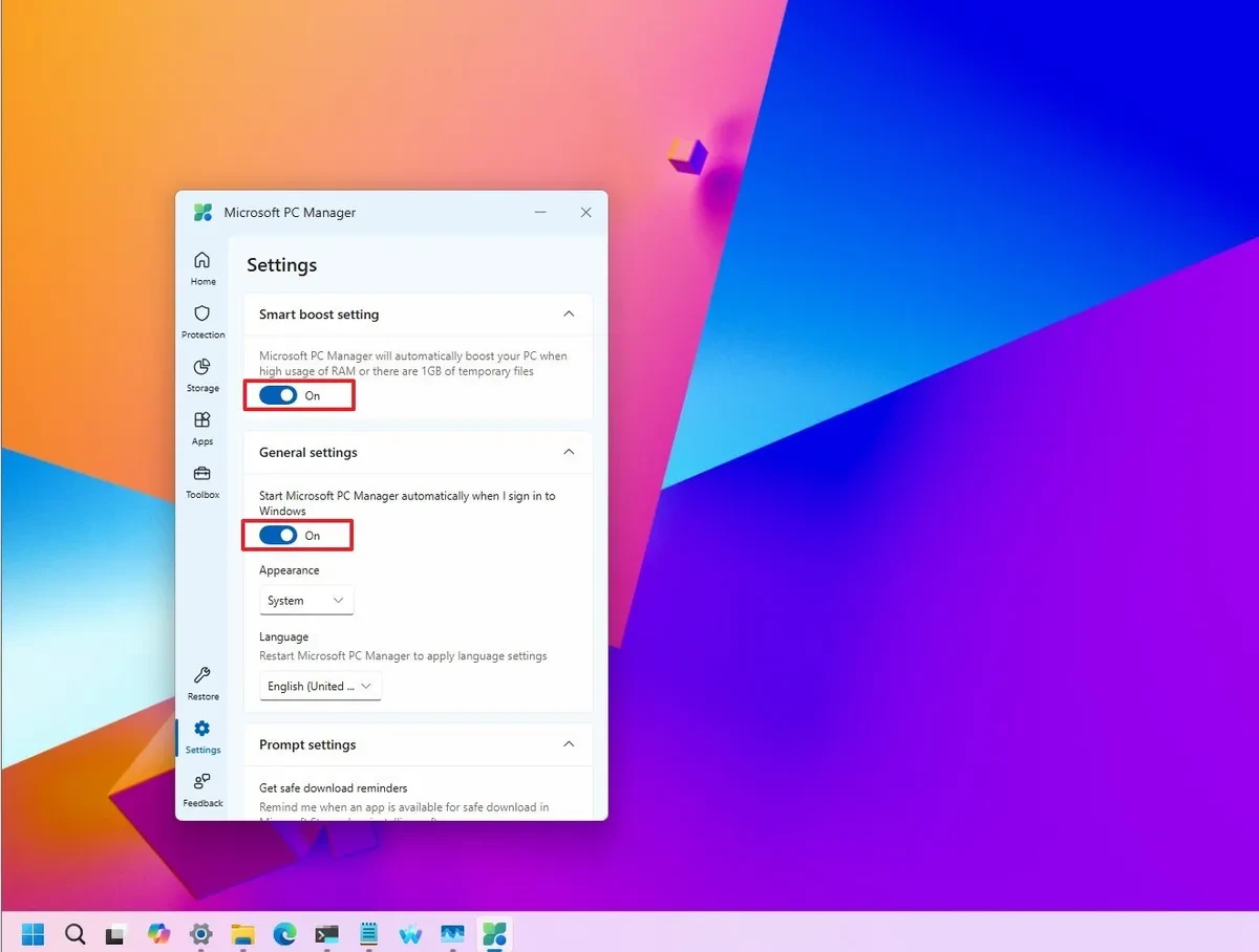 Cài đặt Smart Boost trong Microsoft PC Manager để tự động tối ưu hóa.