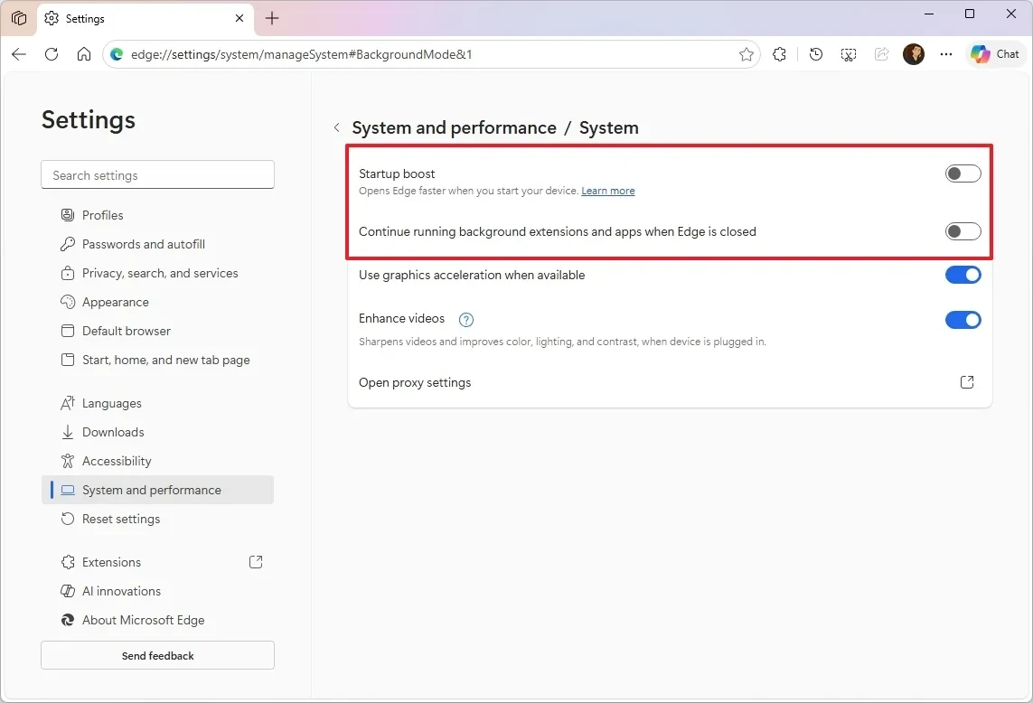 Cài đặt chế độ nền trong Microsoft Edge để tiết kiệm tài nguyên.