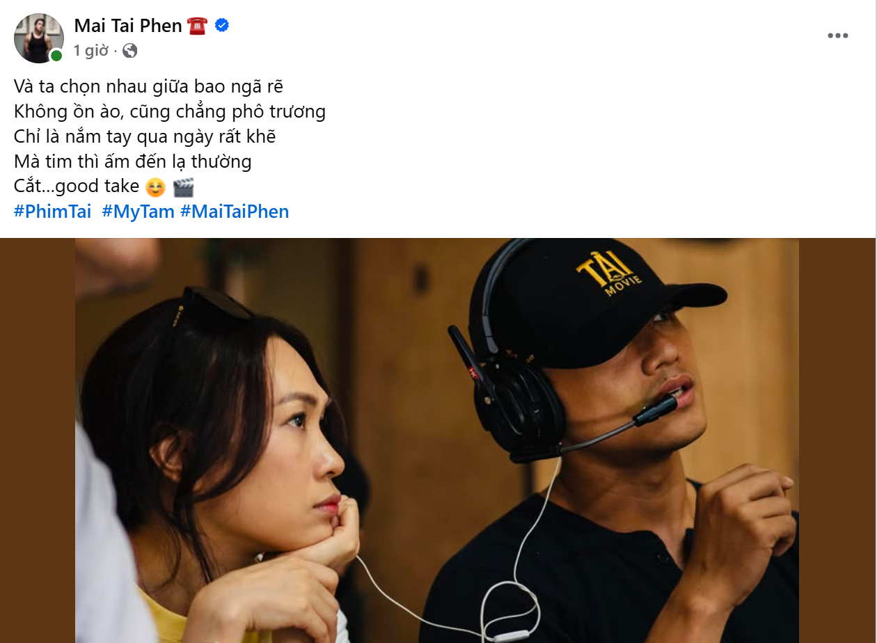 Mai Tài Phến và Mỹ Tâm trong hình ảnh hậu trường được nam diễn viên chia sẻ.