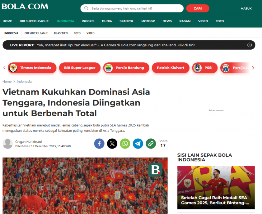 Tờ Bola thừa nhận thành công của bóng đá Việt Nam