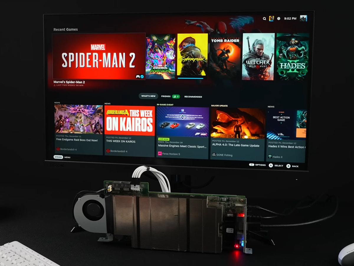 Dù sử dụng APU PlayStation 5 phiên bản rút gọn, BC-250 vẫn xử lý tốt các tựa game ở độ phân giải 1080p. Ảnh: bo mạch đang chạy hệ điều hành Bazzite.