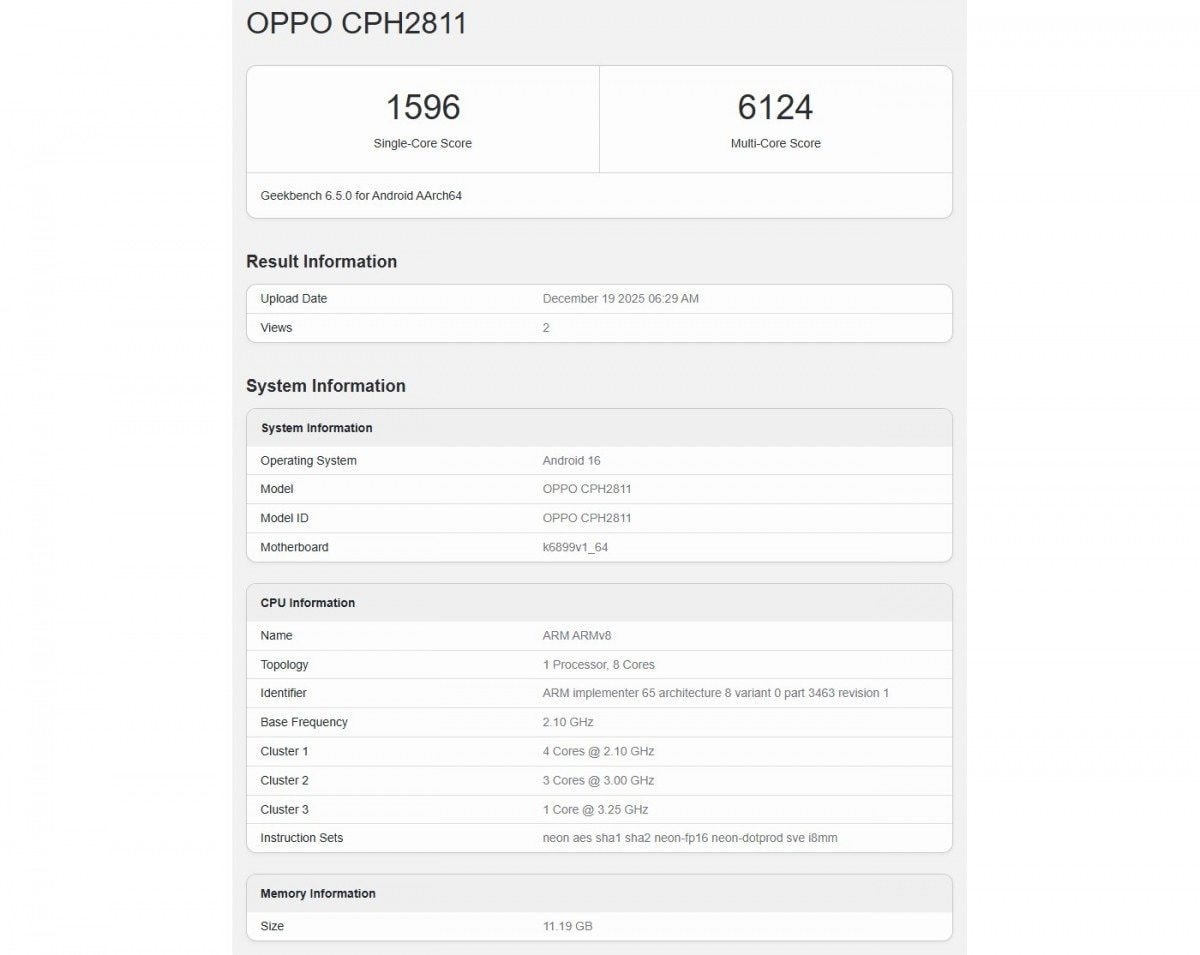 OPPO Reno15 Pro Max lộ hiệu năng trên Geekbench