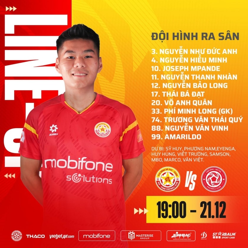 Ba cầu thủ U22 Việt Nam đá chính ngay lập tức trong màu áo PVF CAND
