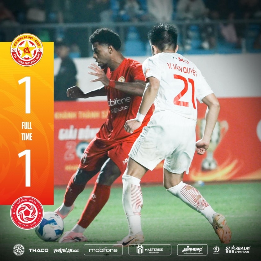 Trận đấu giữa Thể Công Viettel và PVF CAND kết thúc với tỷ số hòa 1-1