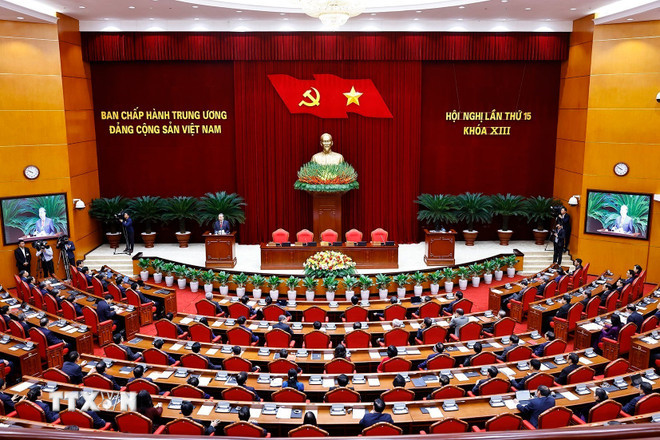 Tổng Bí thư Tô Lâm phát biểu bế mạc Hội nghị lần thứ 15 Ban Chấp hành Trung ương khóa XIII. (Ảnh: Thống Nhất/TTXVN) ttxvn-be-mac-hoi-nghi-lan-thu-15-78.jpg