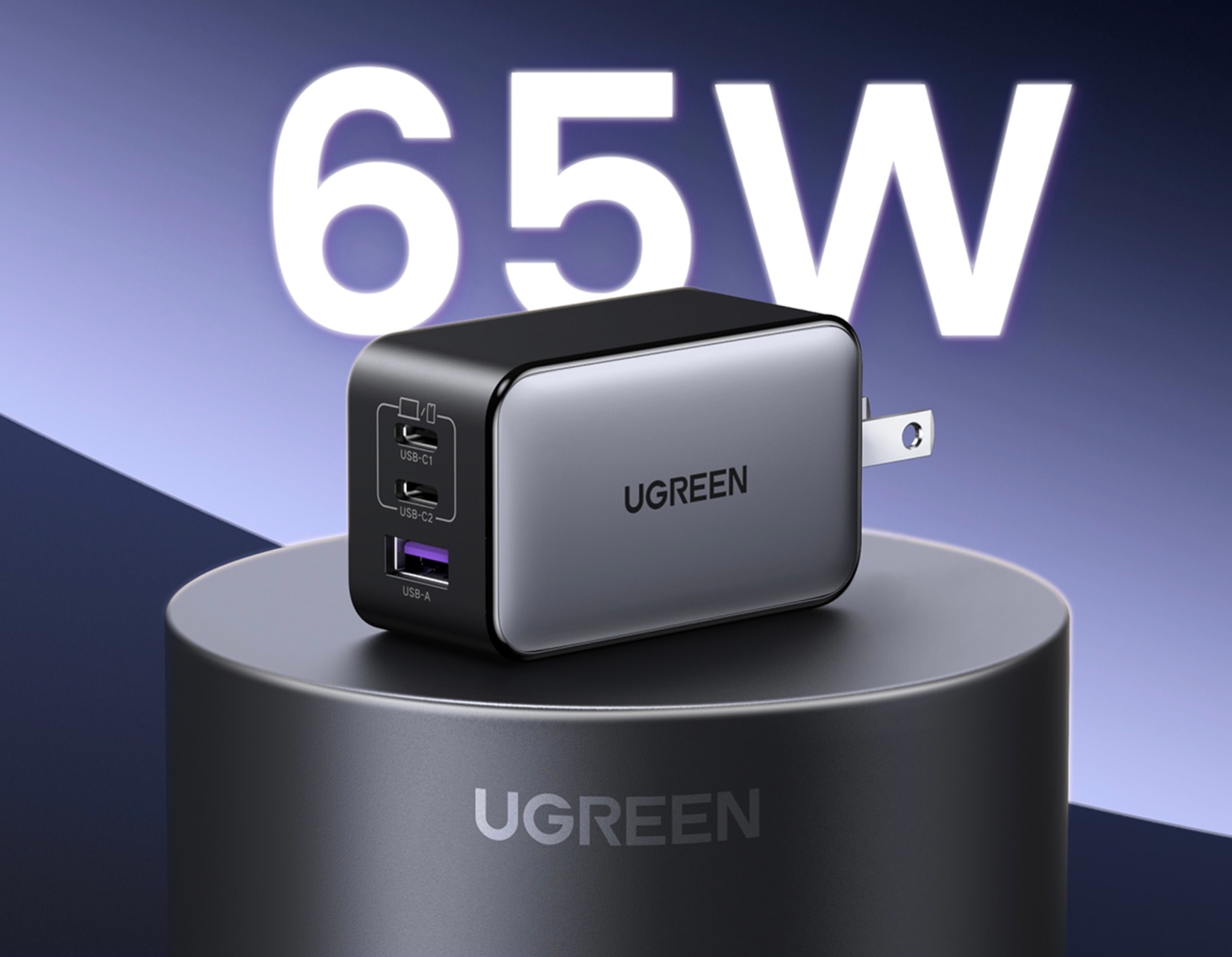 Sạc nhanh GaN Ugreen Nexode 65W với hai cổng USB-C và một cổng USB-A, hiện đang có mức giá ưu đãi trên Amazon.