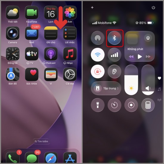 Thao tác trên Trung tâm điều khiển iPhone