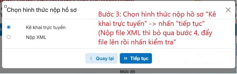 Chọn hình thức kê khai trực tuyến