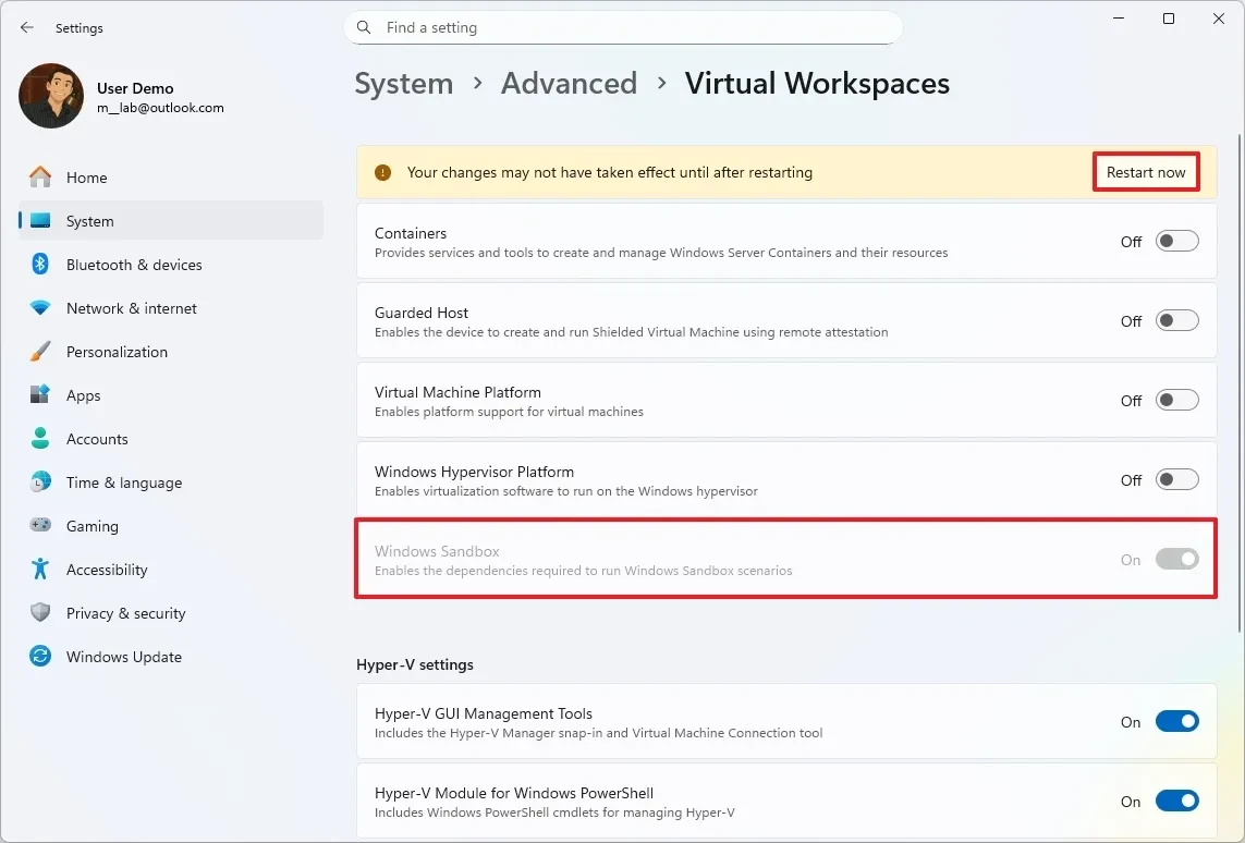 Danh sách các tính năng ảo hóa trong Virtual Workspaces
