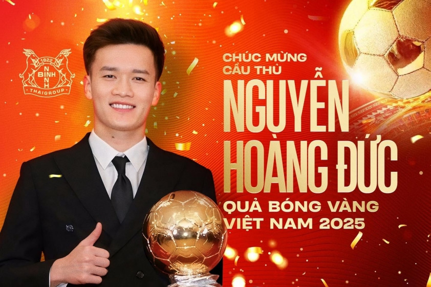Nguyễn Hoàng Đức nhận danh hiệu Quả bóng vàng Việt Nam 2025