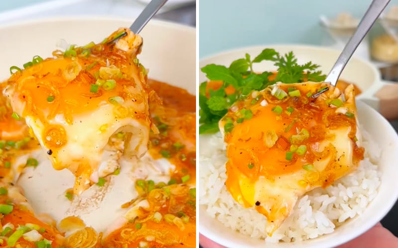 Thưởng thức trứng chiên sốt mắm với cơm nóng
