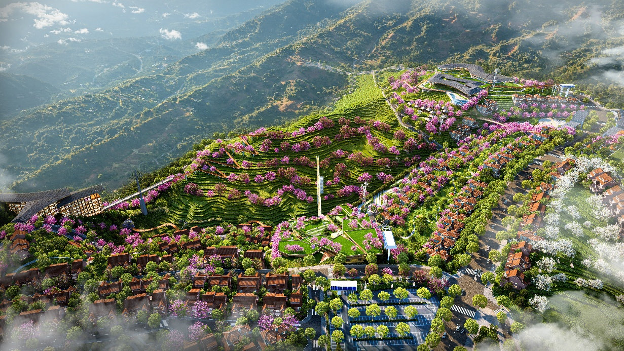 Phối cảnh khu vực đồi chè Ô Quý Hồ sau khi hoàn thiện dự án đô thị sinh thái