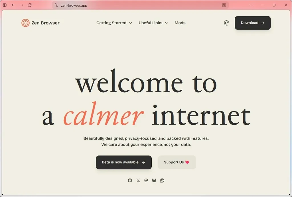 Giao diện tối giản của Zen Browser giúp tiết kiệm tài nguyên hệ thống