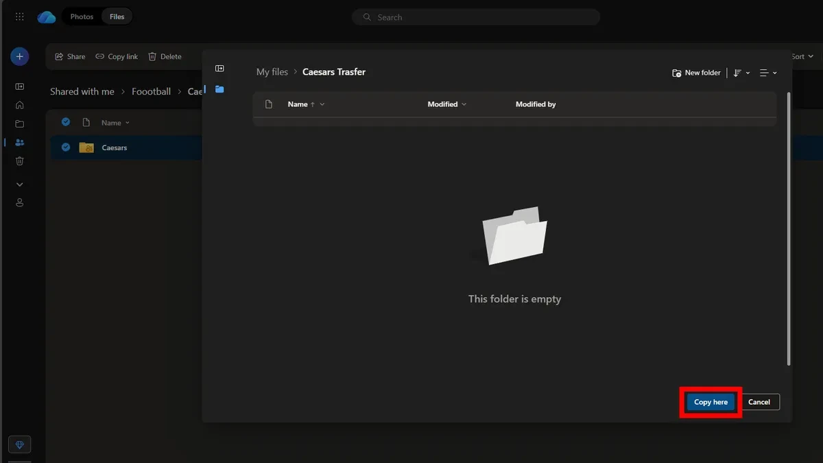 Sử dụng tính năng Copy to trên OneDrive