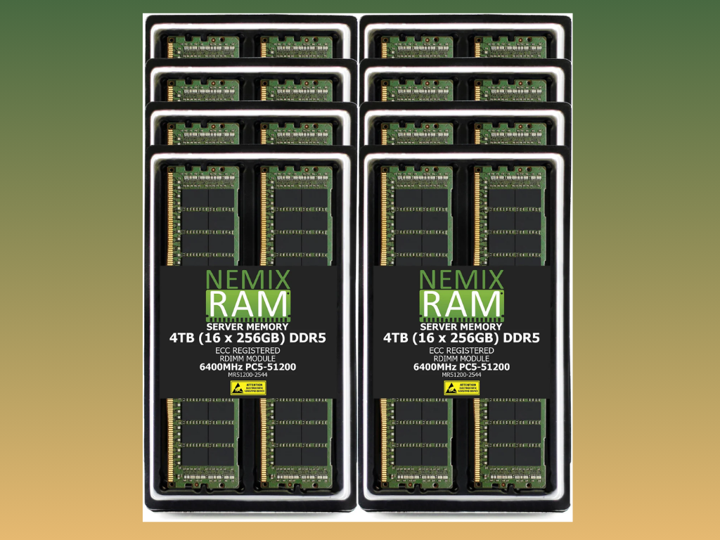 Hình ảnh mô phỏng bộ kit RAM DDR5 4TB gồm 16 mô-đun của Nemix