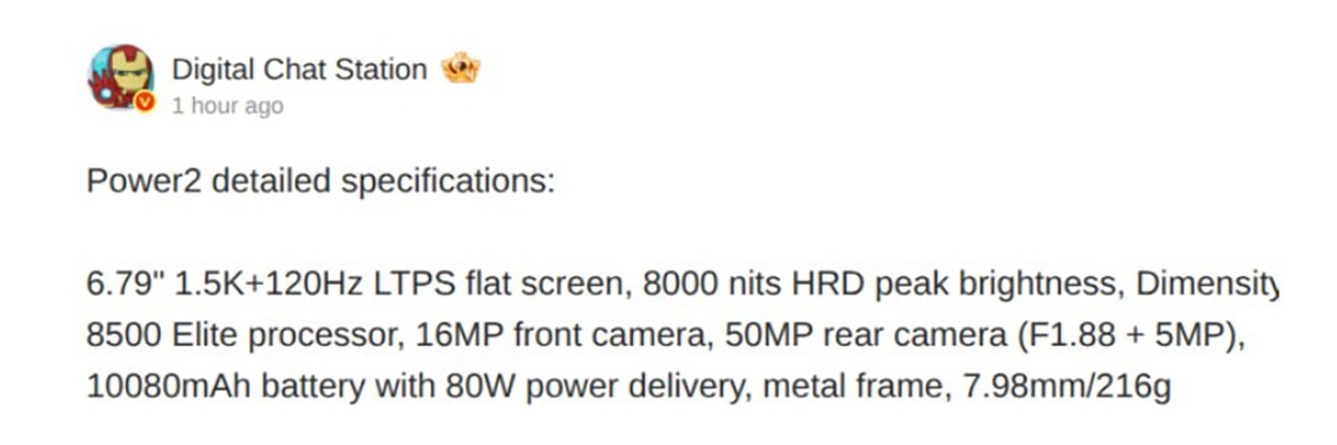 Rò rỉ cấu hình HONOR Power 2