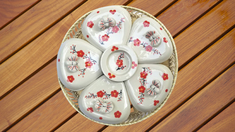 Khay mứt mây hoa đào 5 cánh