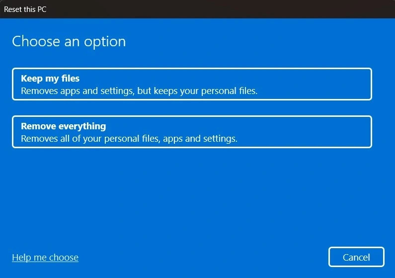 Tùy chọn Reset this PC trên Windows
