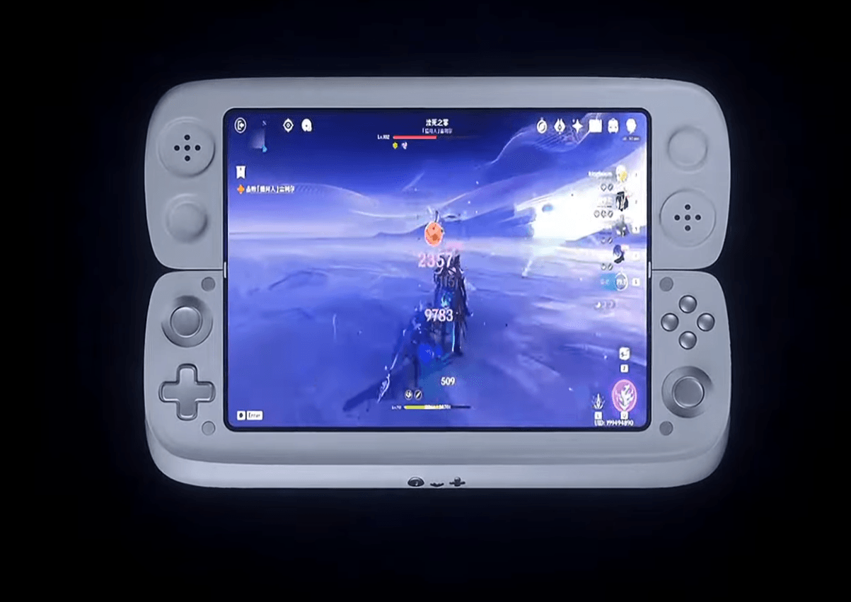 Máy chơi game OneXSugar Wallet với màn hình gập OLED 8 inch đang hoạt động