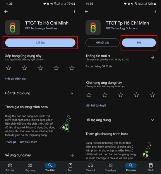 Tải ứng dụng TTGT TPHCM trên điện thoại