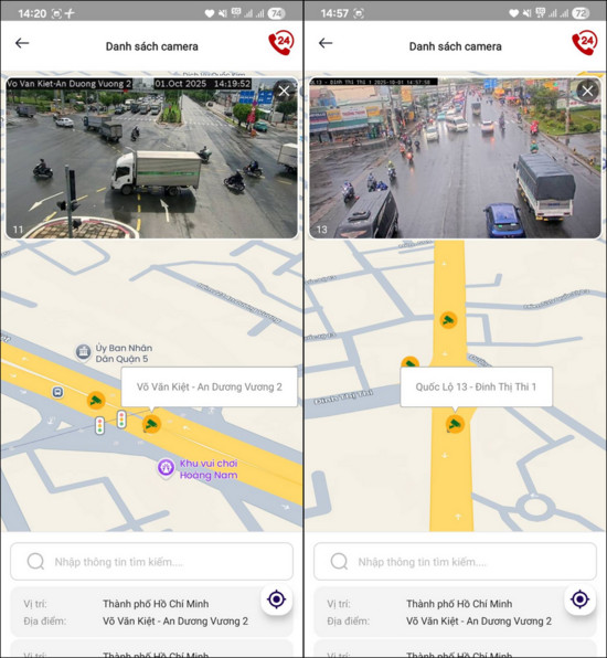 Bản đồ hiển thị camera phạt nguội