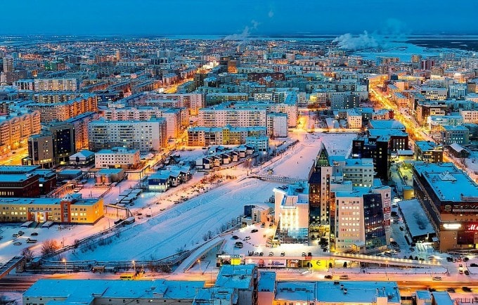 Đại lộ Prospekt Lenina tại thành phố Yakutsk vào mùa đông