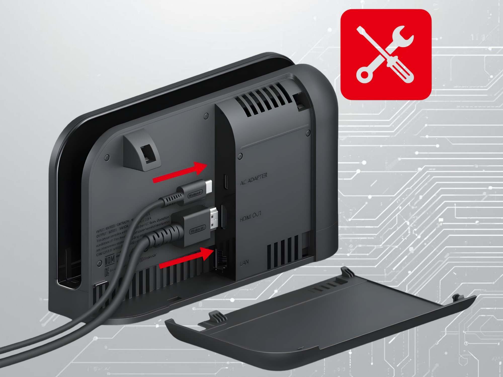 Dock sạc của Nintendo Switch 2 với cổng Ethernet