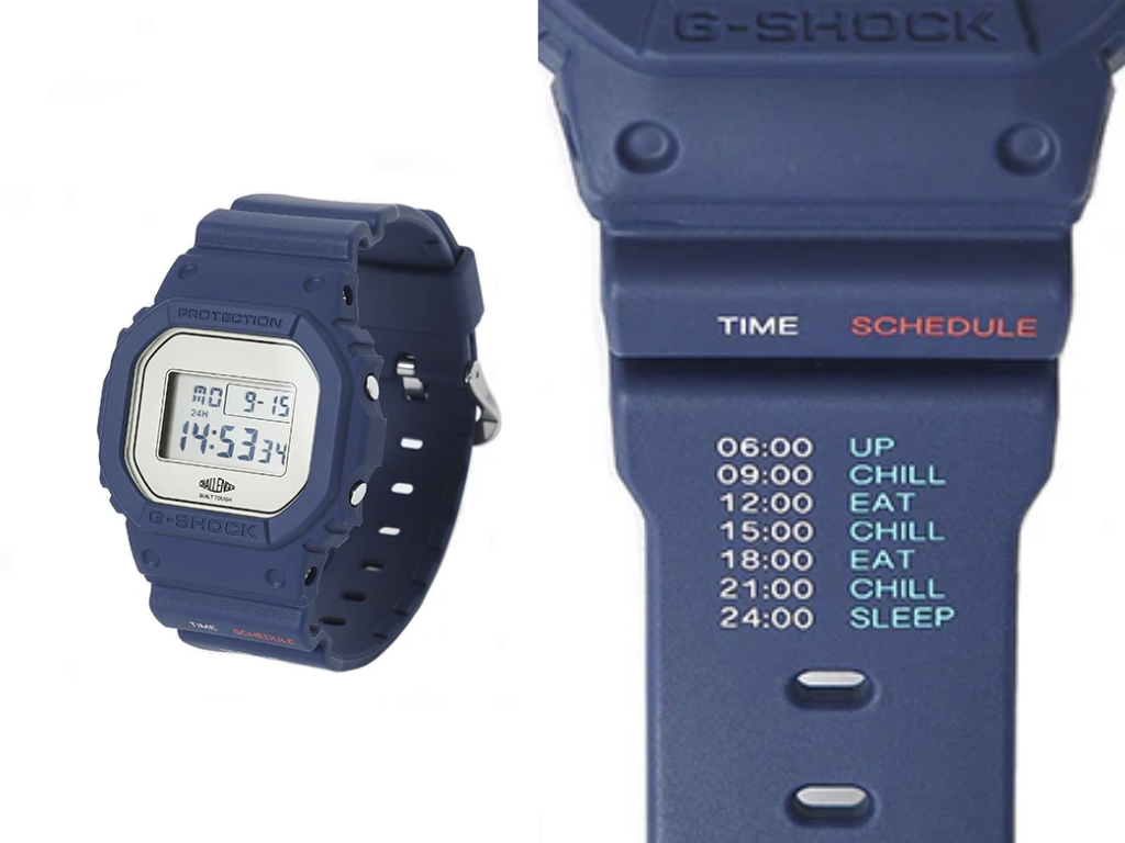 Đồng hồ Casio G-Shock DW-5600CH25-2 và chi tiết dây đeo trên nền trắng