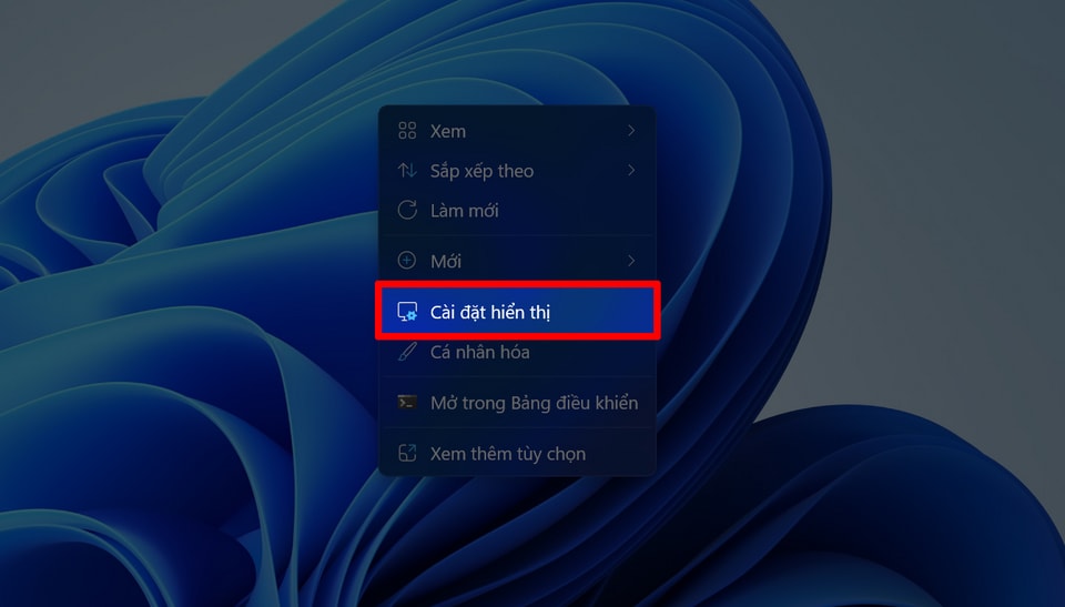 Mở cài đặt hiển thị trên Windows