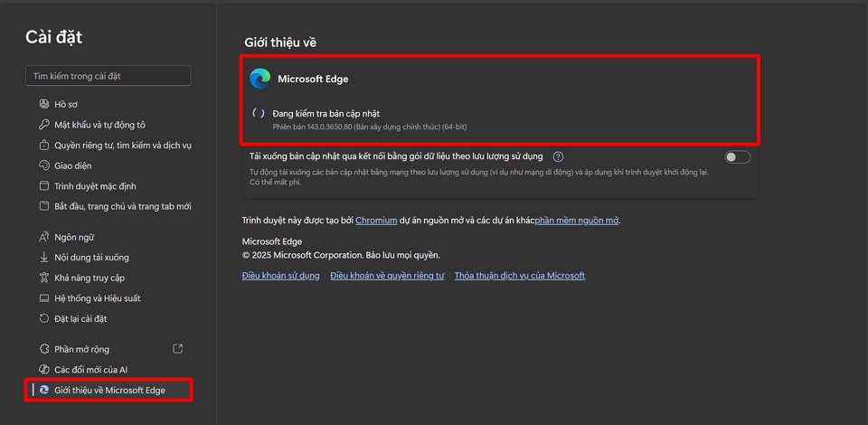 Hệ thống tự động tải bản cập nhật mới nhất cho trình duyệt