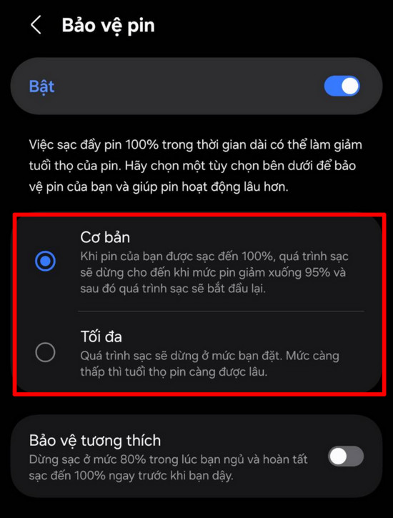 Giới hạn sạc pin ở mức 85% Giới hạn sạc pin ở mức 85%