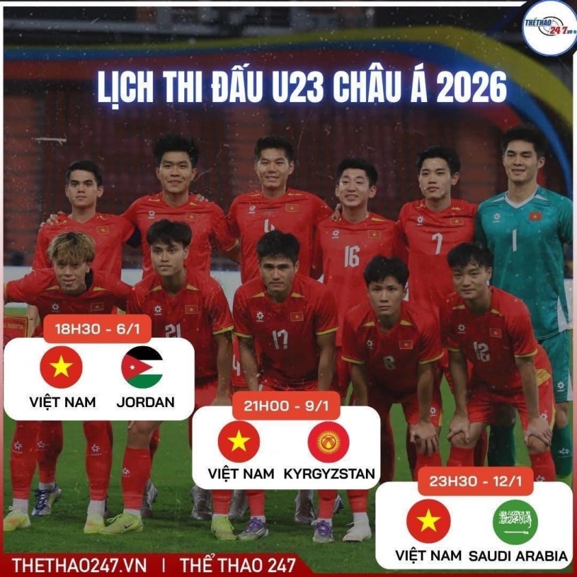 Lịch thi đấu U23 Việt Nam tại VCK U23 châu Á 2026