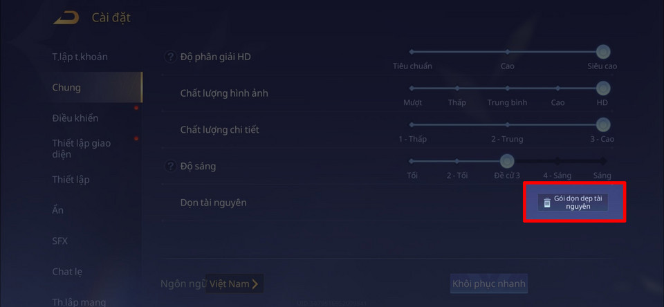 Truy cập tính năng Dọn dẹp tài nguyên