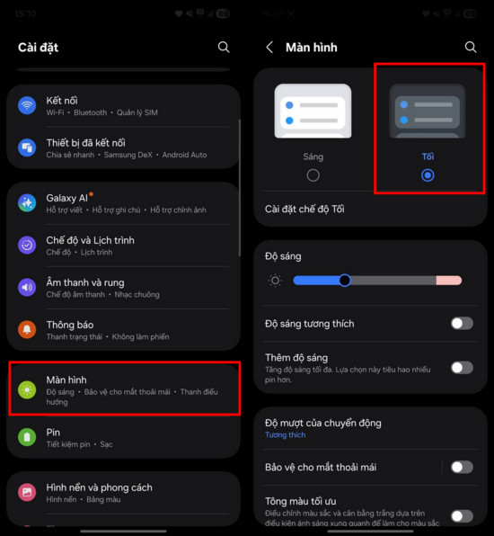 Chế độ tối trên điện thoại Samsung Chế độ tối trên điện thoại Samsung