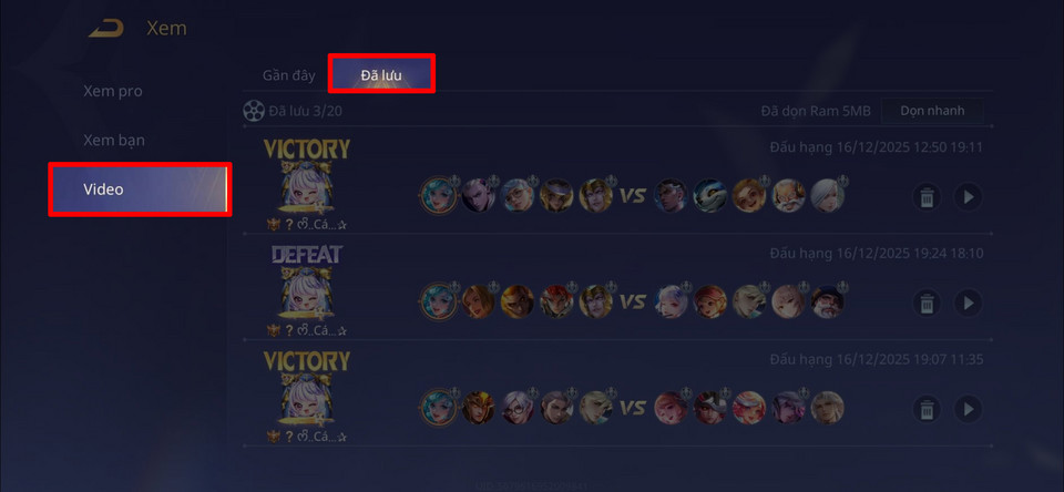 Xem danh sách video đã lưu