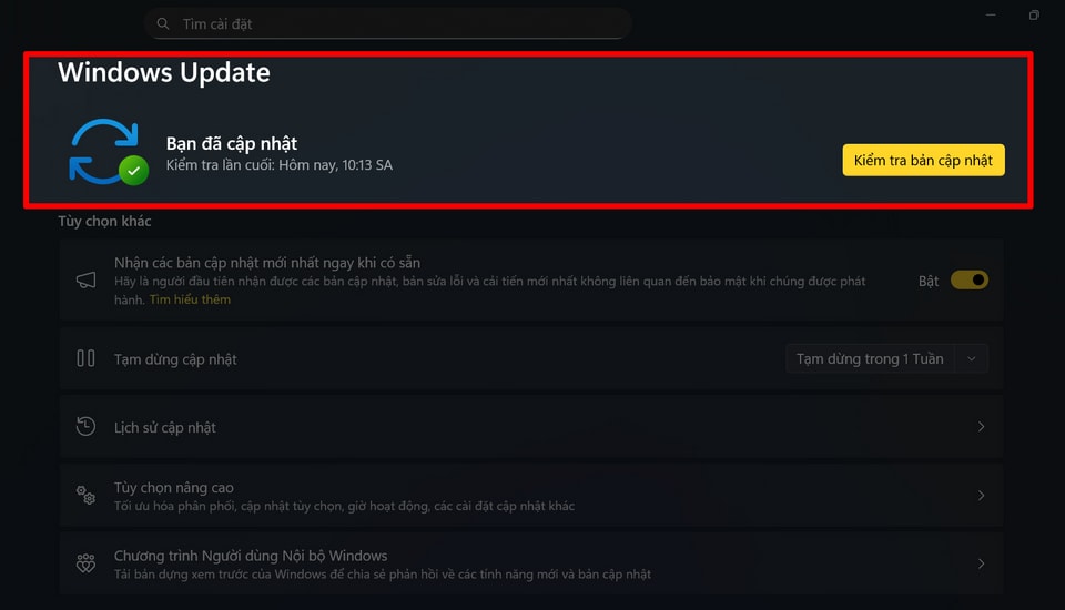 Cập nhật Windows để đảm bảo tính tương thích phần cứng