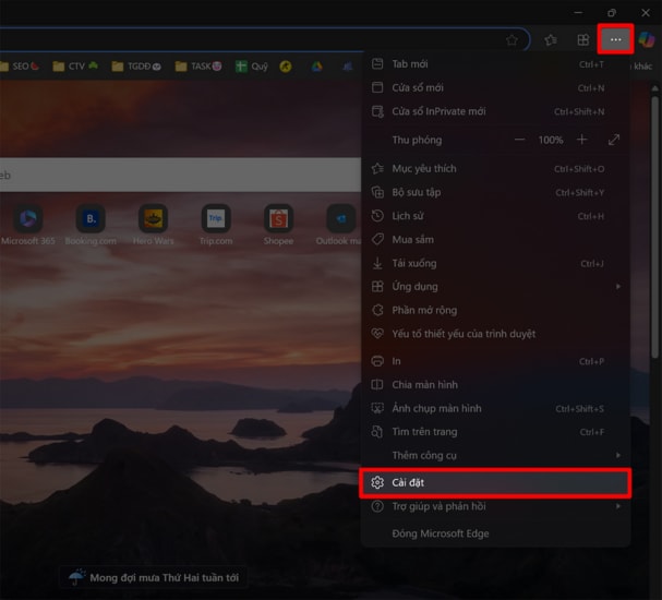 Truy cập vào cài đặt của trình duyệt Microsoft Edge