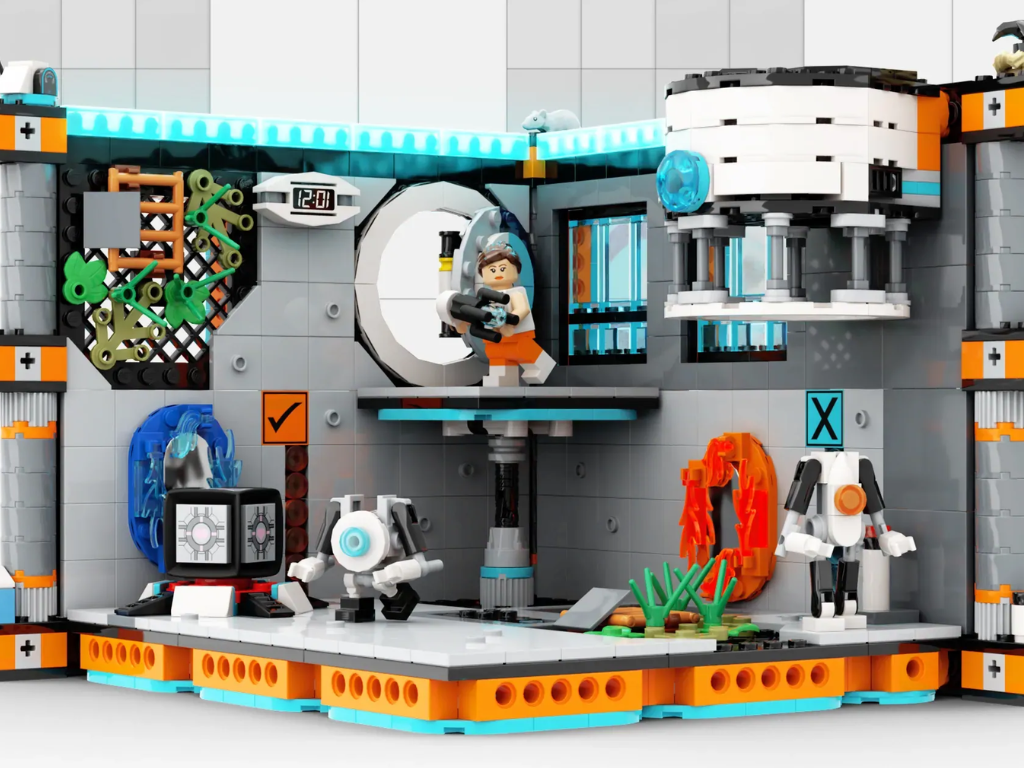 Bộ lắp ráp LEGO Portal 2 Test Chamber Creator với thiết kế mô-đun và nhân vật Chell